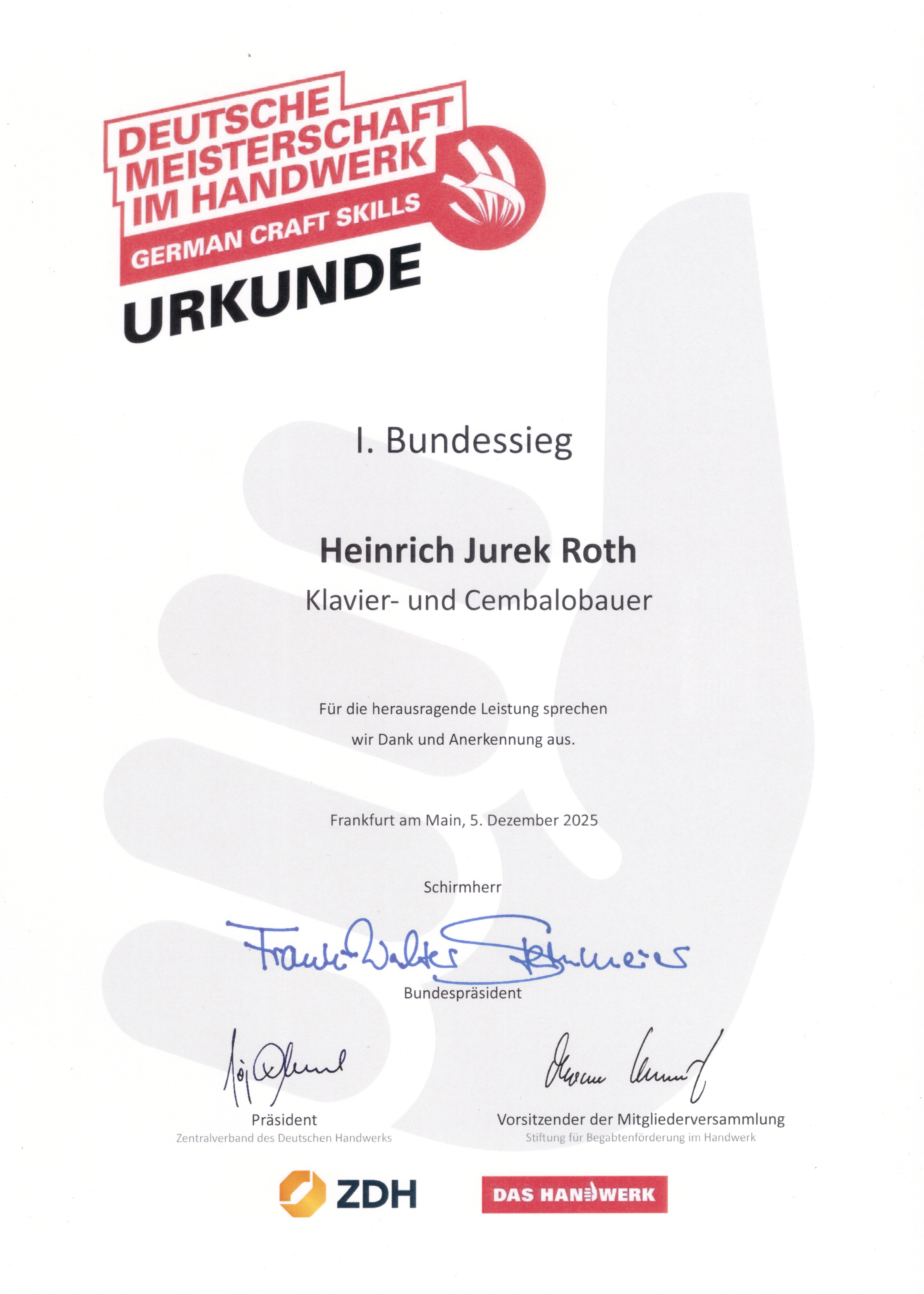Urkunde Bundessieger Deutschland