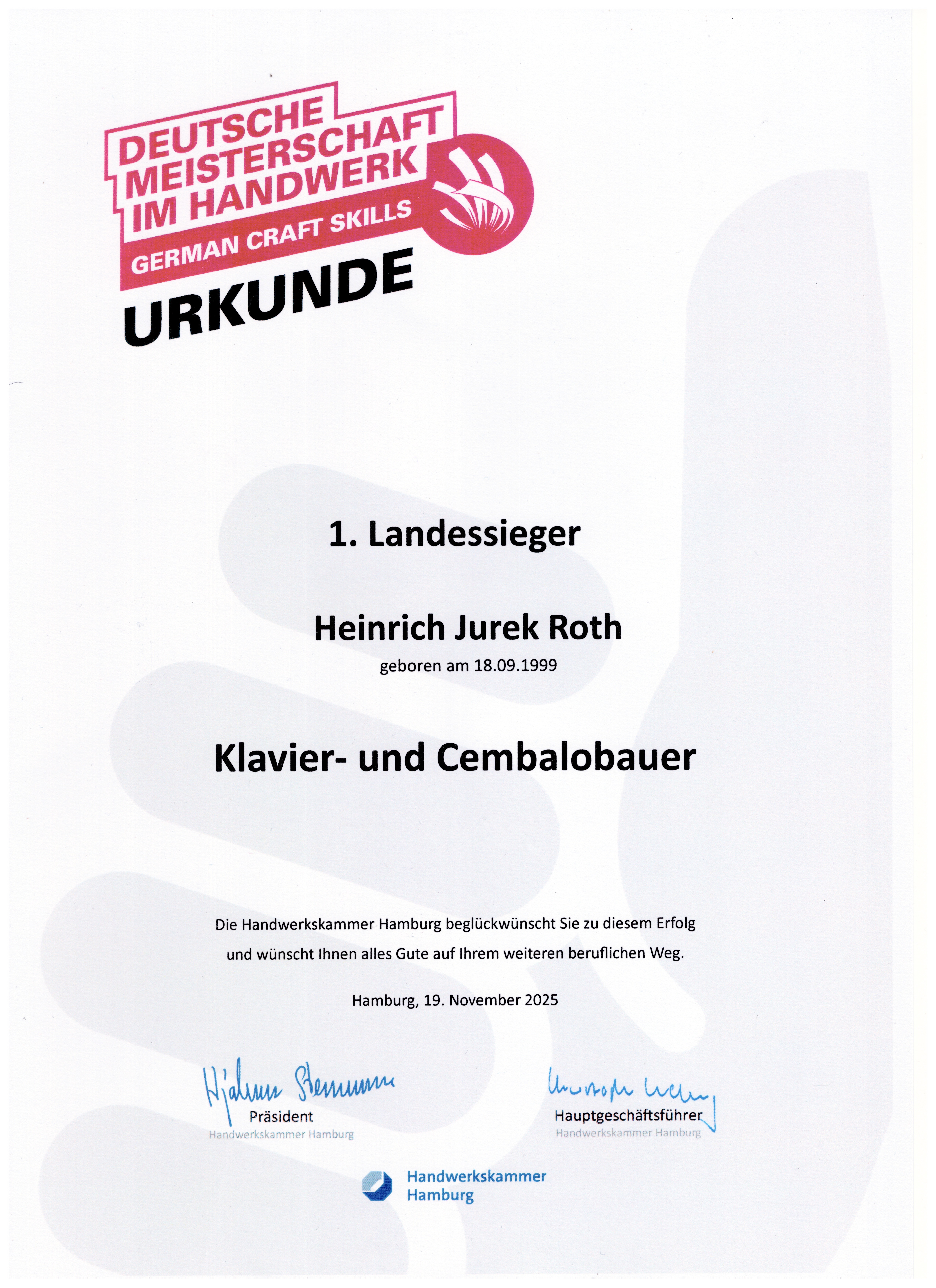 Urkunde Landessieger Hamburg